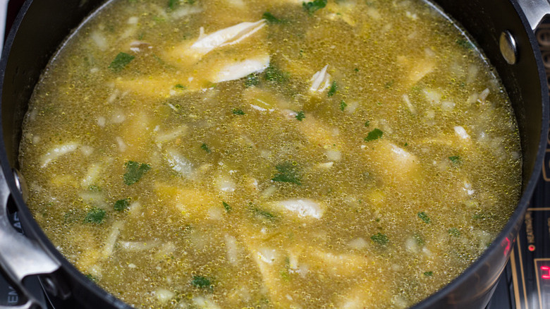 simmering green chili chicken stew