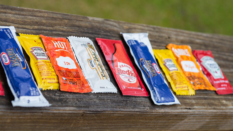Sauce packets in a row