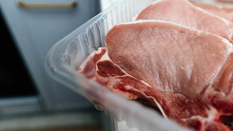 meat in package on counter