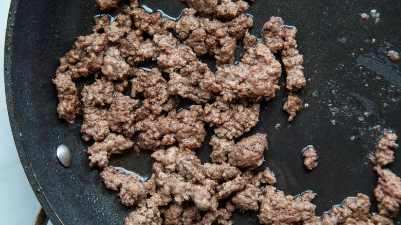 ground beef in skillet