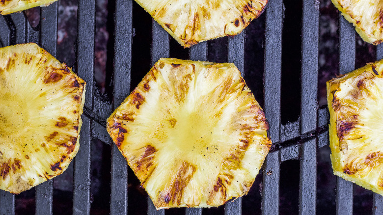 Pineapple slices on grill