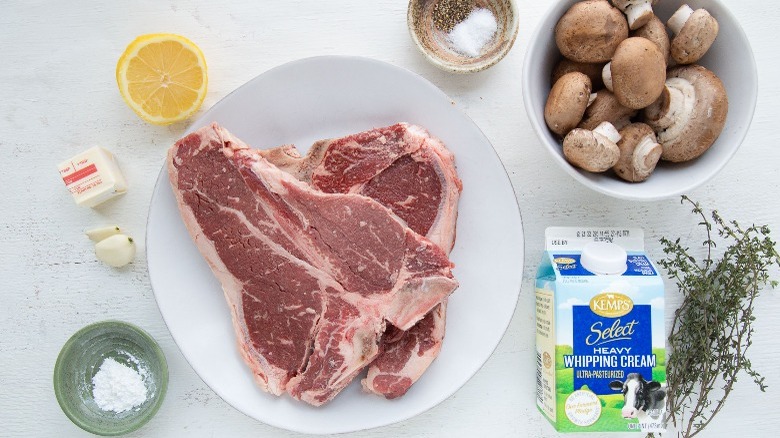 ingredients for steak and mushroom dish