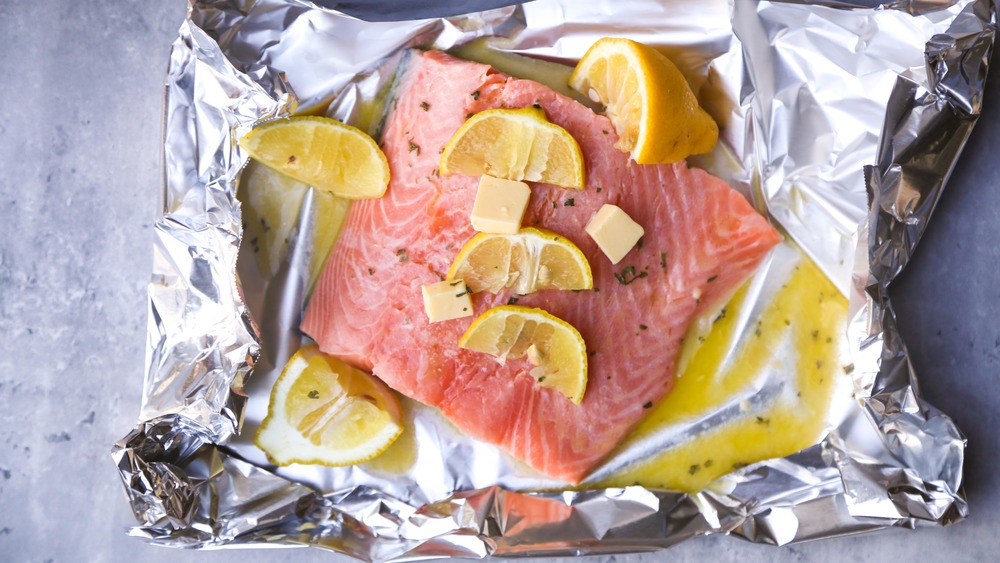 salmon placed on foil for a grilled salmon recipe