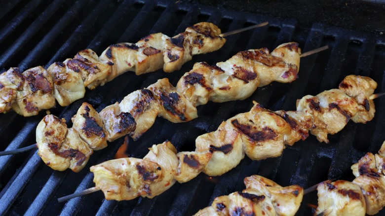 chicken skewers on grill