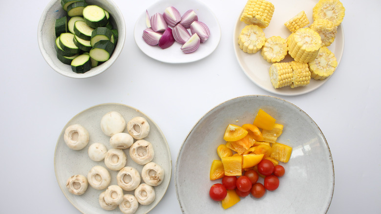 chopped veggies on plates