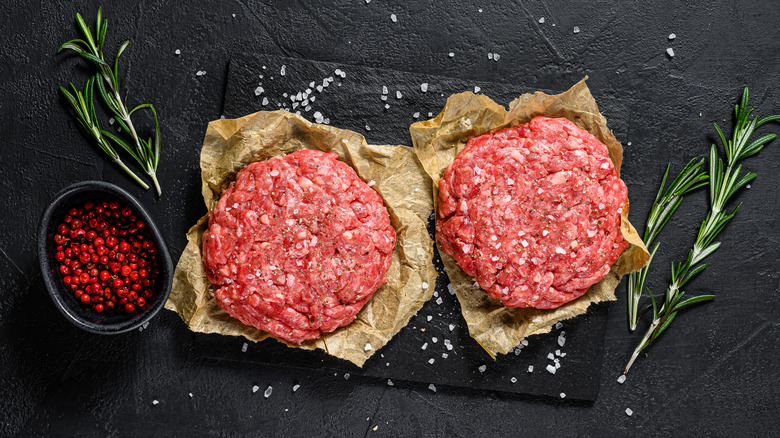 Raw burger patties