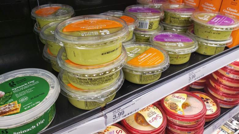 Packaged guacamole and hummus