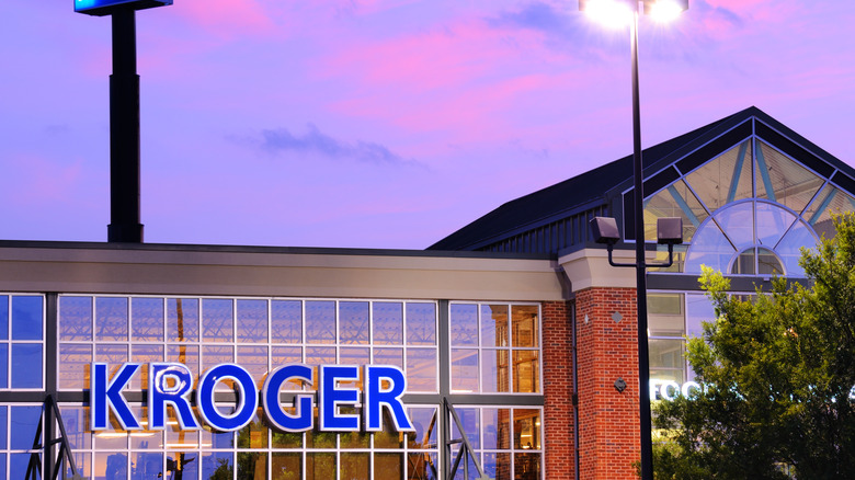 Exterior of Kroger and purple sky