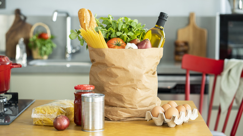 bag of groceries on a home kitchen counter