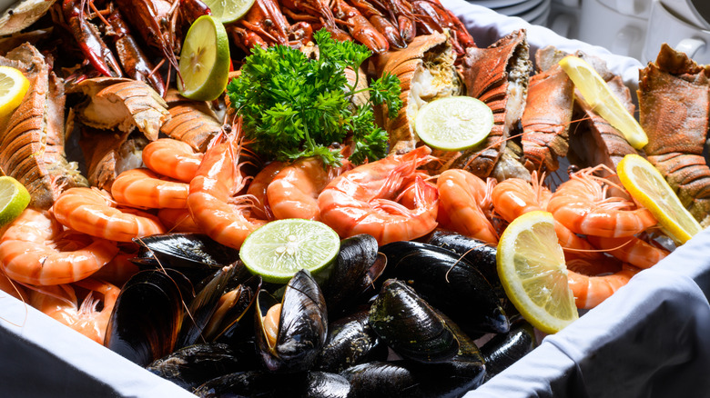 Assorted shellfish on tray