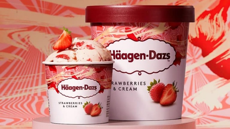 Two containers of Haagen-Dazs strawberry ice cream