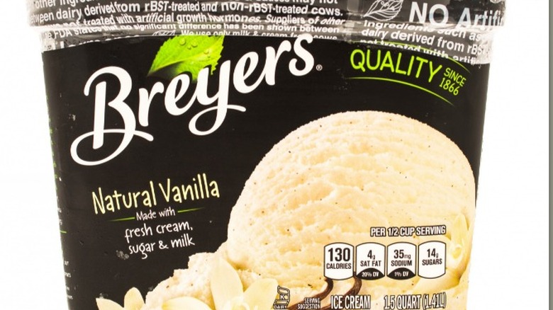 carton of Breyers natural vanilla ice cream