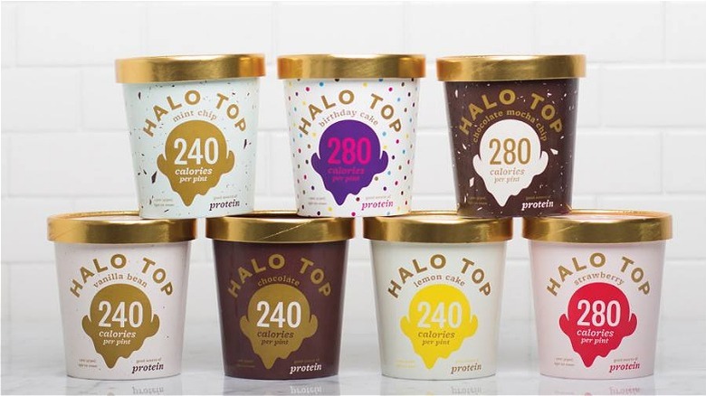 A collection of Halo Top ice crema pints