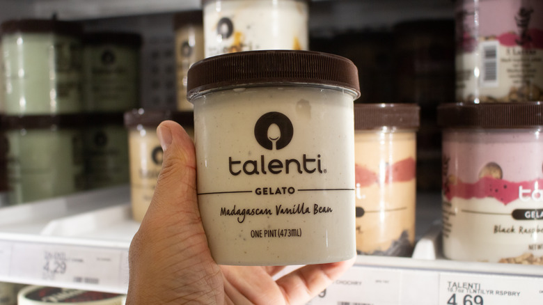  holding a pint of Talenti Madagascan Vanilla Bean gelato