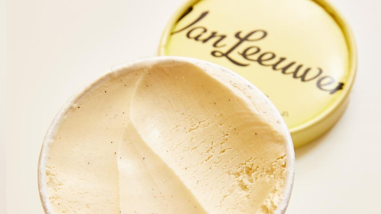 A pint of Van Leeuwen vanilla bean french ice cream