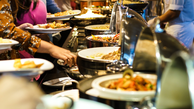 buffet with silver trays