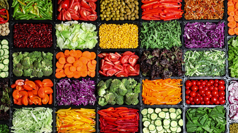 Salad bar at buffet top view