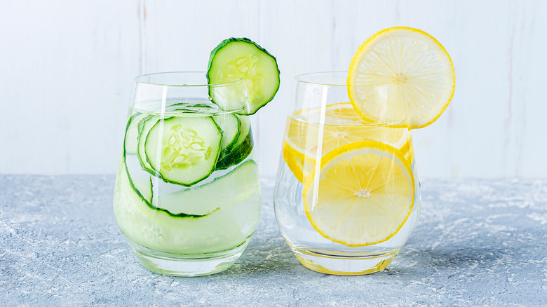 lemon and cucumber in drinks