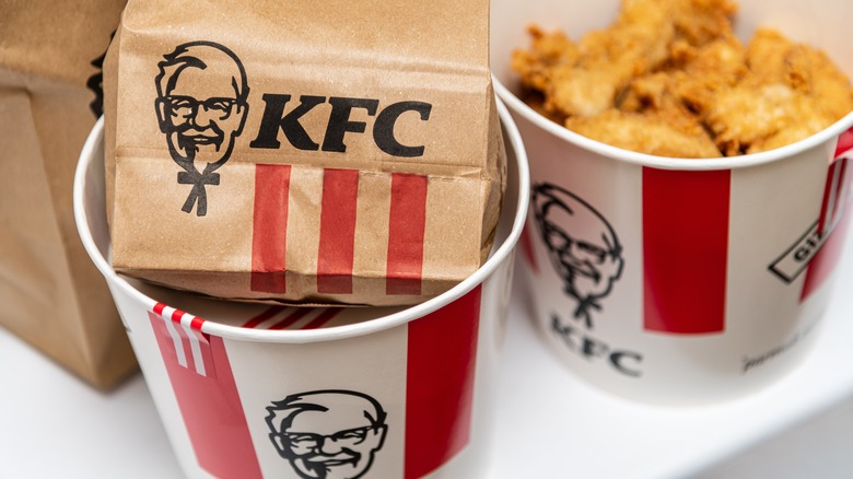 KFC chicken in buckets