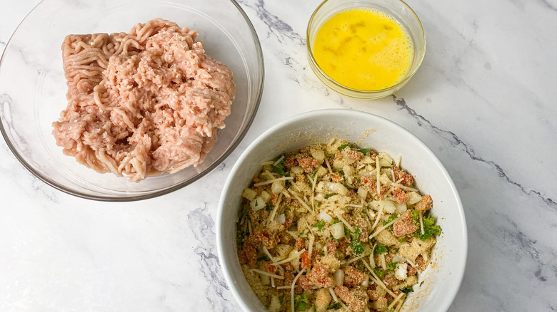 eggs, ground chicken, and bread crumb mixture