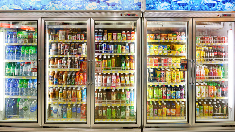 Refrigerator of drinks inside a 7-Eleven