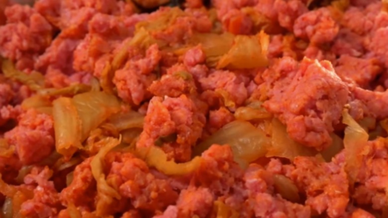 hamburger meat mixed with kimchi