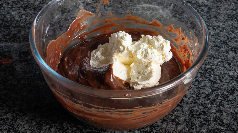 whipped cream in chocolate mixture