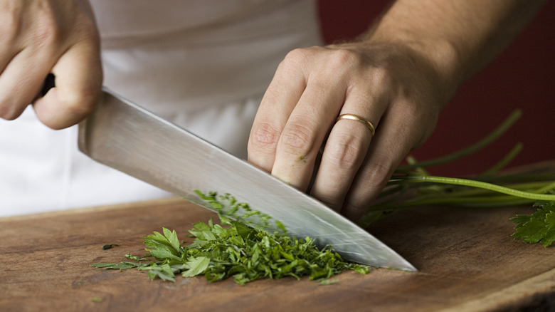 chopping greens