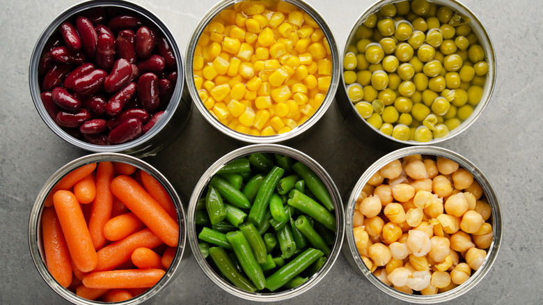 rows of colorful canned vegetables and grains