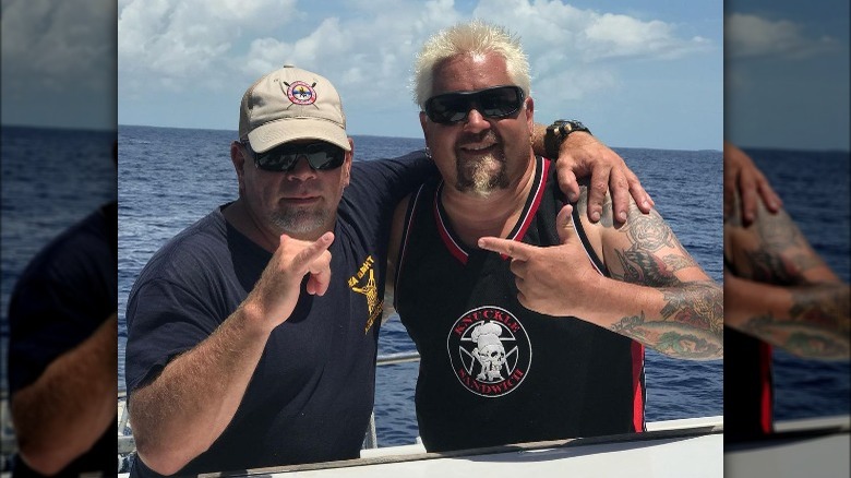 Mike Hudson and Guy Fieri on boat