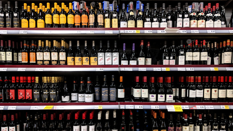 Bottles of wine on grocery shelves