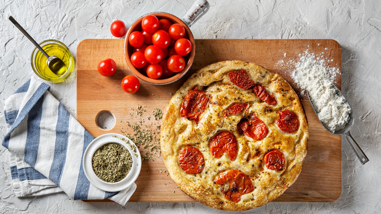 focaccia dough with cherry tomatoes