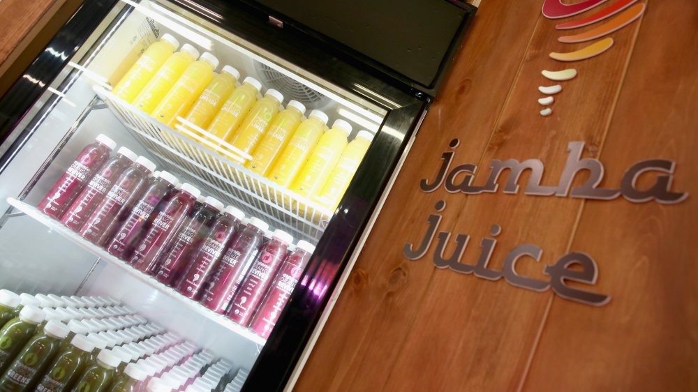 Jamba juice sign and fridge