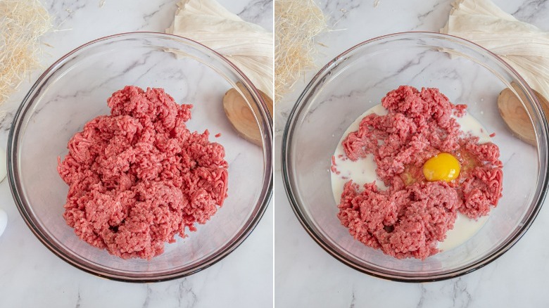 mixing ground beef