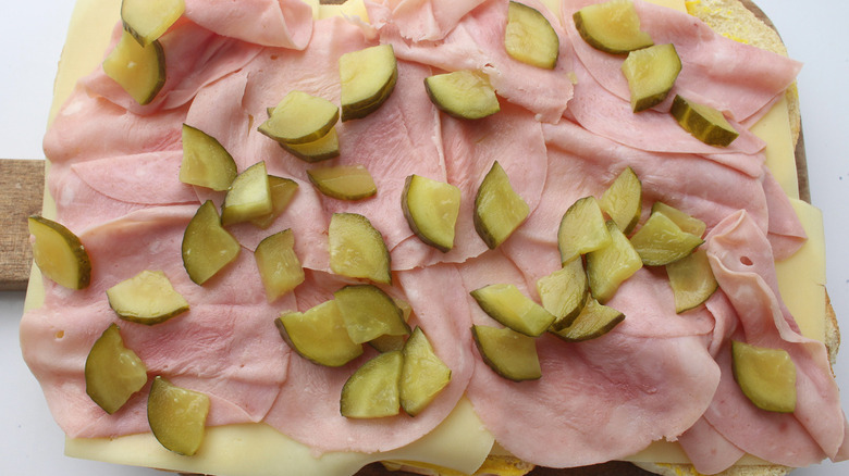 layers of ham and pickles