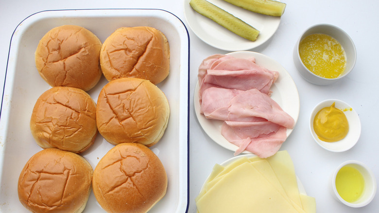 ingredients for ham and cheese sliders