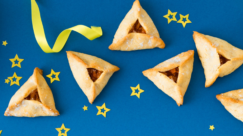 Hamantashen on a blue background