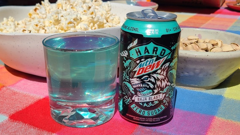 hard mountain dew baja blast in a glass