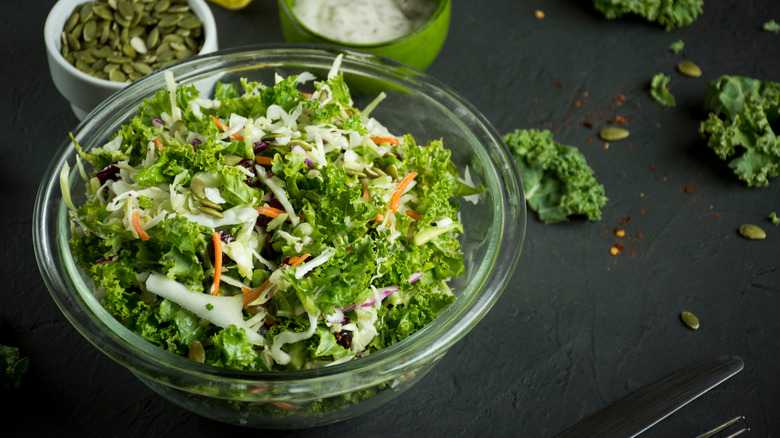 Bowl of salad near seeds