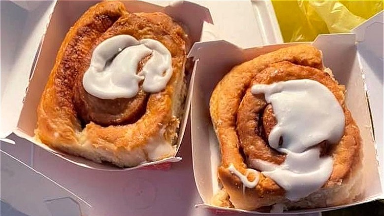 two cinnamon rolls from Hardee's