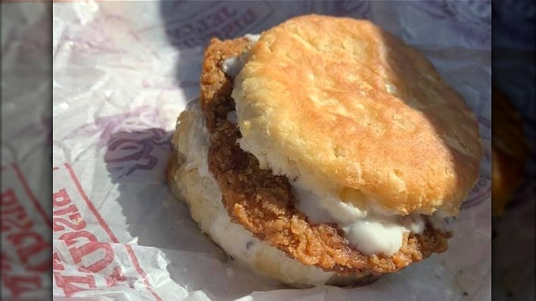 Hardee's pork chop biscuit sandwich