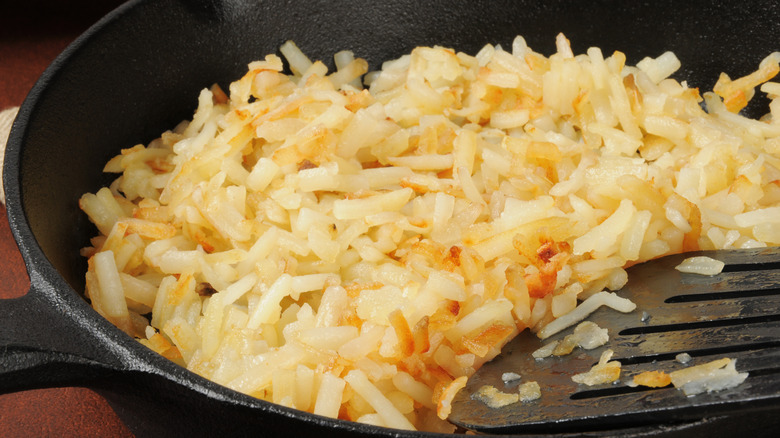 homemade hash browns in cast iron