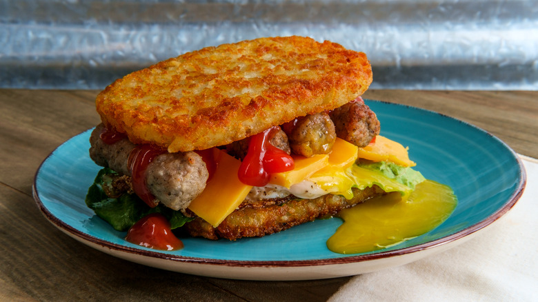 hash brown bun breakfast sandwich