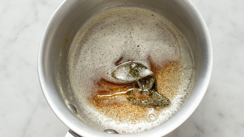 sage butter cooking in a pan