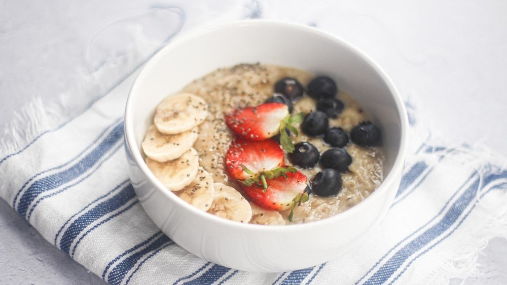 Egg white oatmeal with berries and bananas and seeds