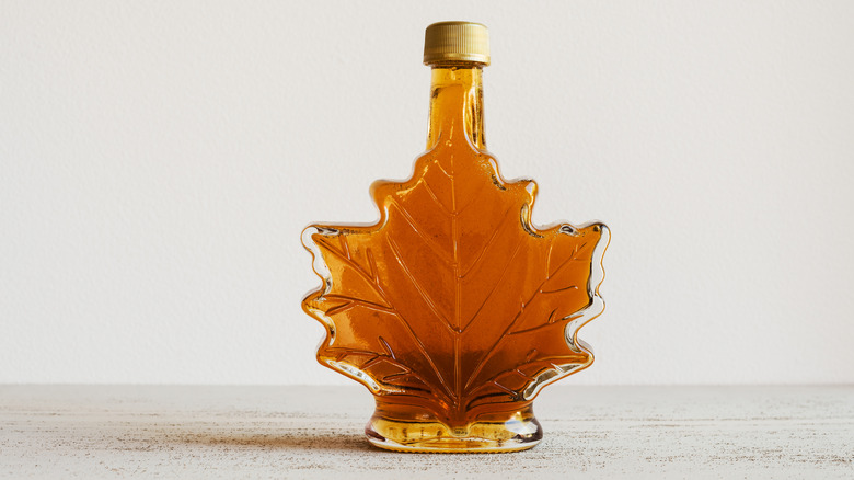 Leaf-shaped bottle of maple syrup