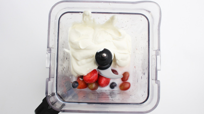 fruit and yogurt in blender