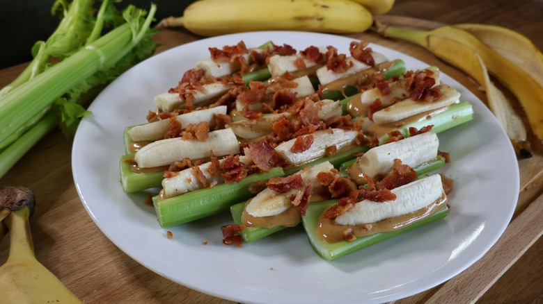 banana peanut butter bacon ants on a log