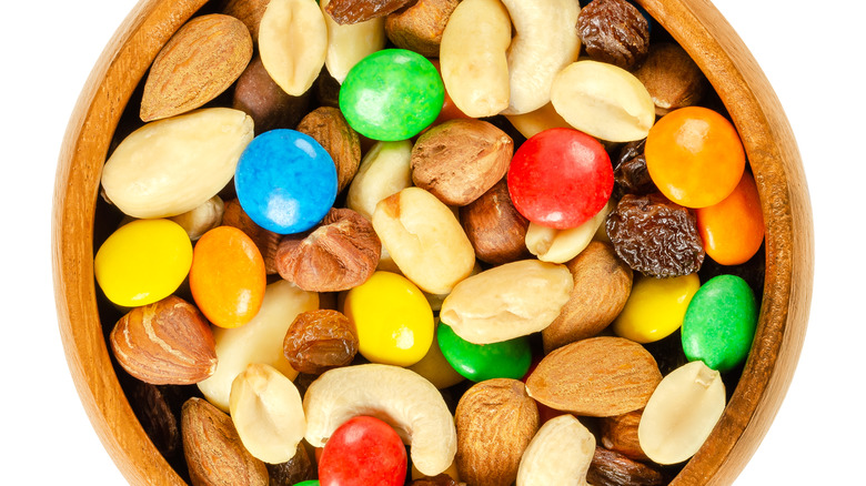 trail mix in wooden bowl