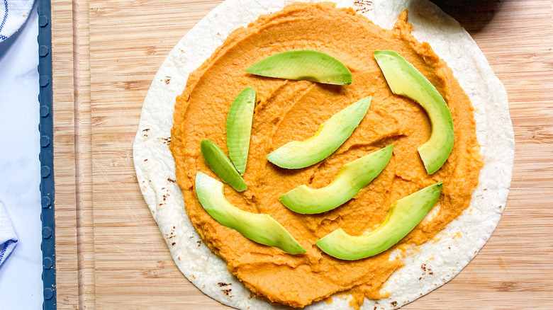 assembling sweet potato quesadilla